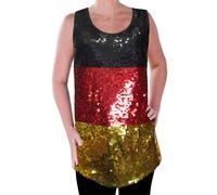 Femmes Allemand Deutschlands Sequin Gilet Top Drapeau Chemisier Mesdames T-shirt