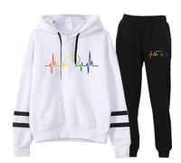 Femmes Amour Cœur 3D Imprimé Hoodie & Joggers 2-Pièces Set Décontracté Vêtements de Sport Poche Cordon de Serrage Tenue de Sport