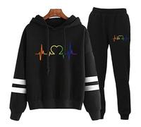 Femmes Amour Cœur 3D Imprimé Hoodie & Joggers 2-Pièces Set Décontracté Vêtements de Sport Poche Cordon de Serrage Tenue de Sport