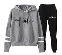 Femmes Amour Cœur Hoodie Joggers Set Décontracté 2-Pièces Tenue 3D Imprimé Tenue de Sport Set Vêtements Décontractés