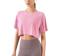 Femmes Aptitude Entraînement Hauts Courts Manche Courte Yoga Tee Shirts Athlétique Fonctionnement Chemises de Sport Rose M