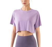 Femmes Aptitude Entraînement Hauts Courts Manche Courte Yoga Tee Shirts Athlétique Fonctionnement Chemises de Sport Violet Clair M
