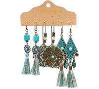 Femmes Argent Bohême Tassel Bois Ensemble De Boucles D'Oreilles Colorées Tribales Rétro Pendantes Pour Femmes Bijoux De Mariage Cadeau