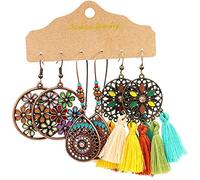 Femmes Argent Boucles D'Oreilles, Bohême Tassel Bois Ensemble De Boucles D'Oreilles Colorées Tribales Rétro Boucles D'Oreilles Pendantes Pour Femmes Bijoux De Mariage Pour Femmes Cadeau Cadeaux D