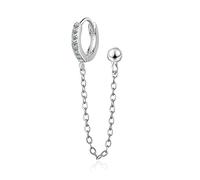 Femmes Argent Boucles D'Oreilles, 925 En Argent Sterling 1Pc Double Oreille Trou Cubique Zircon Créoles Boucles D'Oreilles Chaîne Boucle D'Oreille Avec Boule Bijoux Pour Les Femmes S-E1009 Cadeaux