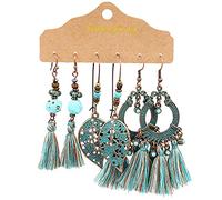 Femmes Argent Boucles D'Oreilles, Bohême Tassel Bois Ensemble De Boucles D'Oreilles Colorées Tribales Rétro Boucles D'Oreilles Pendantes Pour Femmes Bijoux De Mariage Pour Femmes Cadeau Cadeaux D