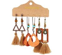 Femmes Argent Boucles D'Oreilles, Bohême Tassel Bois Ensemble De Boucles D'Oreilles Colorées Tribales Rétro Boucles D'Oreilles Pendantes Pour Femmes Bijoux De Mariage Pour Femmes Cadeau Cadeaux D