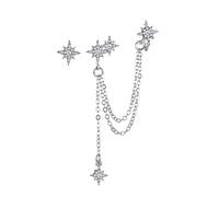 Femmes Argent Boucles D'Oreilles, Chaîne De Gland Faux Boucles D'Oreilles Piercing Pour Les Femmes Mode Or Argent Couleur Star Clip D'Oreille Manchette Femme Bijoux Brinco Cadeaux D'Anniversaire/S