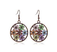Femmes Argent Boucles D'Oreilles, Couleurs Vintage Boucles D'Oreilles Pendantes Rondes Femme Tissu Fleurs Boucle D'Oreille Bohemian Fantasy Boucles Cadeaux D'Anniversaire/Saint - Valentin/Noël