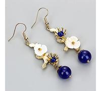 Femmes Argent Boucles D'Oreilles, Perles Rondes Bleues Boucles D'Oreilles En Pierre Naturelle Boucles D'Oreilles Pendantes Élégantes Fleurs Pendantes Boucles D'Oreilles Longues Lady Cadeaux De Fête