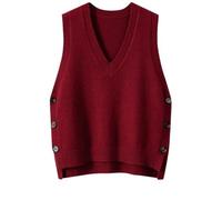 Femmes Automne Hiver Gilet Sans Manches Pull Col V Tricoté Top Gilet, bordeaux, UK7 / 41EU / US8
