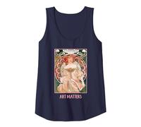 Femmes avec des Fleurs Paris Mucha Art Nouveau Art Matters Débardeur, Femme, Bleu Marine, XL