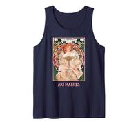 Femmes avec des Fleurs Paris Mucha Art Nouveau Art Matters Débardeur, Homme, Bleu Marine, XXL