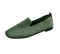 Femmes Ballet Plat Loafer Simple aille tricotée Volant tissé carré Orteil Chaussure Couleur Solide Chaussures de Tennis Confortable Travail Bureau Formel Slip-on Chaussures de Bateau (Green, 39)