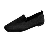 Femmes Ballet plat loafer simple aille tricotée volant tissé carré orteil chaussure couleur solide chaussures de tennis confortable travail bureau formel Slip-On chaussures de bateau (Black, 36)