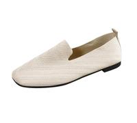 Femmes Ballet plat loafer simple aille tricotée volant tissé carré orteil chaussure couleur solide chaussures de tennis confortable travail bureau formel Slip-On chaussures de bateau (Beige, 43)