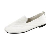 Femmes Ballet plat loafer simple aille tricotée volant tissé carré orteil chaussure couleur solide chaussures de tennis confortable travail bureau formel Slip-On chaussures de bateau (White, 40)