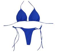 Femmes Bandeau Bandage Deux Pièces Bikini Maillot de Bain Ensemble Push Up Maillots Haute Imprimé Été Plage (Blue, M)