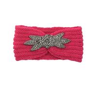 Femmes bandeaux tricotés femmes hiver chaud Crochet tête enveloppement large bandeau de cheveux avec accessoires bandes for dame(Rose Red)