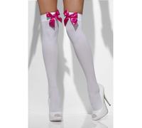 Femmes Bas Blanc Avec Noeud Rose Femmes Cuisse Haut Déguisement Taille Unique
