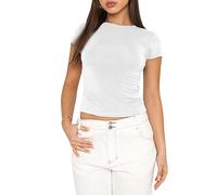 Femmes Basic Slim Fit T-Shirt Top Short Sleeve Y2K Tops TikTok Influence Crop Top Club Party Streetwear(White-1, XL)