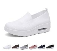Femmes Baskets Orthopédiques, Coussin D'air Chaussures De Marche À Enfiler, Confortable Occasionnel Maillage Extensible Baskets, Poids Léger Respirant Été En Cours D'exécution Baskets(White,36 EU)