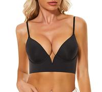 Femmes BHS 2026 French Deep V Low Cut Grand Dos Ouvert En Forme De U Beau Dos Sans Bralette Souple Grandes Tailles Bustier, Noir , 34