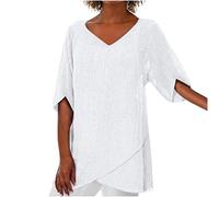 Femmes Blouses Coton Lin Col en V Chemise Chic Simple Haut Manche Longue Tops Tunique Chemise Robes Décontracté Couleur Unie Pas Cher Mode Camisole Tops Lâche Respirant Blouse