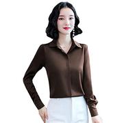 Femmes Blouses Décontractées Chemises en Satin De Soie Vintage Poitrine Cachée Bureau Dame Hauts Formels, Light Coffee, 3XL