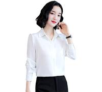 Femmes Blouses Décontractées Chemises en Satin De Soie Vintage Poitrine Cachée Bureau Dame Hauts Formels, White, XXL