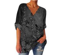 Femmes Blouses Imprimé Fleuri Rétro Chemise Jacquard Col en V Chic Simple Haut Manche Longue Grande Taille Tops Tunique Coupe Ample T-Shirt Léger LâChe Respirant pour Le Bureau Printemps Eté