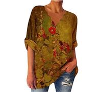 Femmes Blouses Imprimé Fleuri Rétro Chemise Jacquard Col en V Chic Simple Haut Manche Longue Grande Taille Tops Tunique Coupe Ample T-Shirt Léger LâChe Respirant pour Le Bureau Printemps Eté