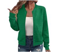 Femmes Blouson Zippée Couleur Unie Légère Veste Baseball Femme Manches Longues Décontracté Confortable Classique Mode Femme Blousons Slim Coupe Automne Hiver Chauds Quotidien