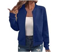 Femmes Blouson Zippée Couleur Unie Légère Veste Baseball femme Manches longues Décontracté Confortable Classique Mode Femme Blousons Slim Coupe Automne Hiver Chauds Quotidien