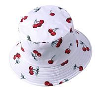 Femmes Bobs Fruit Imprimé Réversible Seau Chapeau Hommes Soleil Pêcheur Dehors Casquette (Cerise-Blanc)
