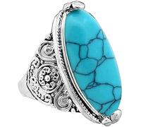 Femmes Boho Vintage ovale turquoise antique plaqué argent sculpté bague bijoux, bijoux exquis anneaux doigt pour amourDeft a été traité