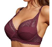Femmes bonnet complet sous-vêtements fins petit soutien-gorge grande taille sans fil soutien-gorge en dentelle réglable couverture de poitrine bonnet BD grand soutien-gorge en dentelle, Bordeaux, 42C