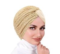 Femmes Bonnet Hijab, Couleur Unie Islamique Hijabs Musulman, Bonnets Hijab élégant Orné de Dentelle, Turban Femme Cancer Musulmanes Bonnets, Bonnet Hijabs pour Femme Musulmane et Chrétienne