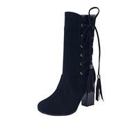 Femmes Bottes grossiers Hautes À Talons Frange à Lacets Bottillons Femme Casual Mode Elégantes Souple Bottines pour femmes Imperméables rétro Cowboy daim Chaudes Automne Hiver