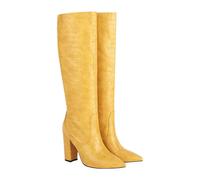 Femmes Bottes grossiers Hautes À Talons Hautes Genoux Botte pour femme rétro Moderne Travail Bottillons Femme Cowboy Confortable Imperméables Souple Elégantes Chaudes cuir véritable