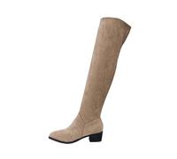Femmes Bottes Hautes Genoux Boots en Daim Vintage Élégant Bottes Pointue Pas Cher A La Mode Marchant Chaussure Boots avec Bloc Talon Décontractée Tendance pour un Look Décontracté et Élégant