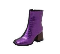 Femmes Bottillon grossiers Hautes À Talons Cuir Verni Bottes Femme Casual Travail Moderne Femmes Bottines rétro Cowboy Mode Couleur unie Bottines femme Chaudes Automne Hiver