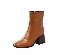 Femmes Bottillon grossiers Hautes À Talons Cuir Verni Bottes Femme Casual Travail Moderne Femmes Bottines rétro Cowboy Mode Couleur unie Bottines femme Chaudes Automne Hiver