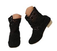 Femmes Bottines Élégantes Épissage Fleurs Dentelle Mariage Bottes D'été à Talons Épais Soirée Parties Chaussure Maille Respirant Bottines Style Bohème Antidérapant Grande Taille