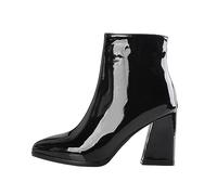 Femmes Bottines grossiers Hautes À Talons Cuir Verni Bottes Femelles loisirs Tige large Couleur unie Femme Botte Fashion Cowboy Confortable Souple Elégantes Chaudes Glossy