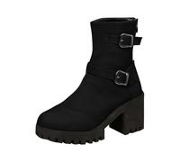 Femmes Bottines Vintage Cuir AntidéRapante Chunky Talons Bas Chelsea Cowboy Bottes Vintage Chaud Cheville Chaussons LéGèRes Confortable Motardes Slip On Chaussures D'hiver En Plein Air pour Femmes
