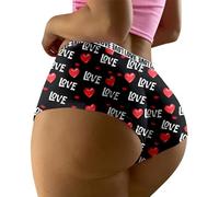 Femmes Bout à Bout Lingerie sans Spectacle Culotte lèvre Amour Coeur imprimé Slips sous-vêtements Sexy Coton Bikinis String sous-vêtements Culotte Dim Femme Taille Haute Shorty Femme Lot (Black, XL)