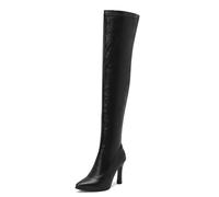 Femmes Bout Pointu Bottes sur Le Genou Faux Cuir Haut Talon Zip Cote Stiletto pour Defiles Mode,Noir,37 EU