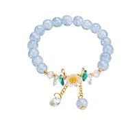 Femmes Bracelet Mm Bijoux naturelle Fleur Bracelet extensible Bracelet en perles semi-cristallines Bracelet de Noël Retour à l'école Cadeau Bracelets Poignet Naturelle Pour Largeur (Blue, One Size)