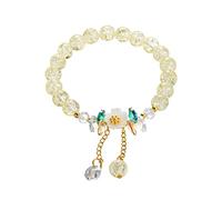 Femmes Bracelet Mm Bijoux naturelle Fleur Bracelet extensible Bracelet en perles semi-cristallines Bracelet de Noël Retour à l'école Cadeau Bracelets Poignet Naturelle Pour Largeur (Yellow, One Size)